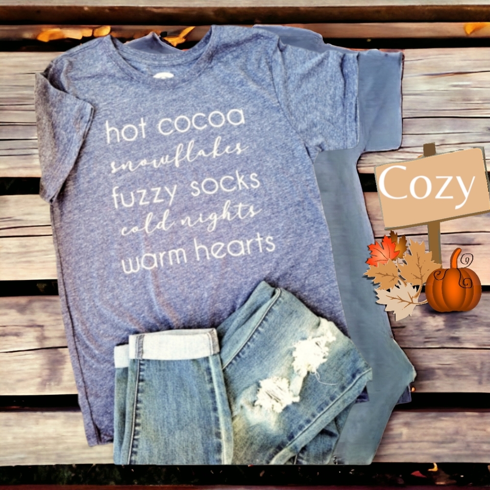 Fall themed graphic tee in Heather blue nwt size small
